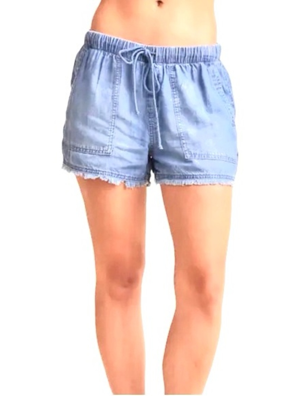 For The Republic Light Wash Blue Denim Drawstring Chambray Shorts